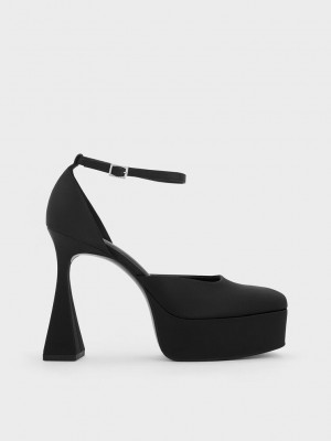 Charles & Keith Recycled Polyester Flare Heel D'Orsay Pumps Siyah | ZUXH-96204