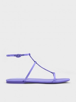 Charles & Keith Recycled Polyester T-Bar Ankle-Askılı Sandals Mor | KMXY-83095