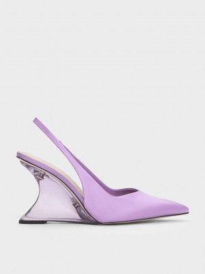 Charles & Keith Reycled Polyester Sculptural Arkası Açık Wedges Mor | GTJP-09548