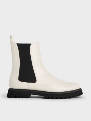 Charles & Keith Ridged-Sole Chelsea Boots Pembe | ISEA-13984