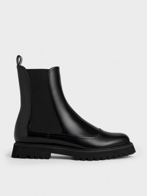 Charles & Keith Ridged-Sole Chelsea Boots Siyah | BWAV-97312