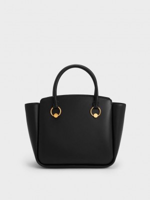 Charles & Keith Ring-Embellished Large Tote Bag Siyah | SEGN-21367
