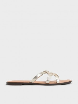 Charles & Keith Ring Detail Metallic Askısı Flats Altın | BHUR-27015