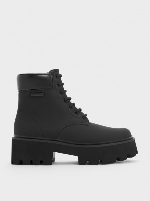 Charles & Keith Ripley Ridged Sole Ankle Boots Siyah | PQYH-01358