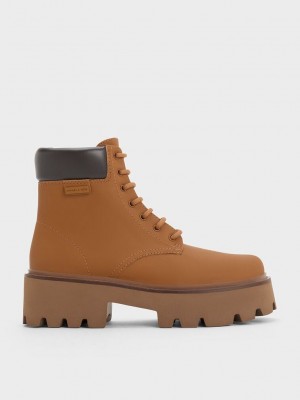 Charles & Keith Ripley Ridged Sole Ankle Boots Caramel | RKBM-97503