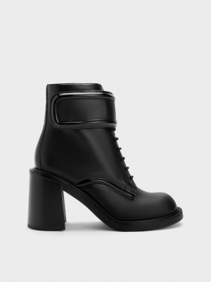 Charles & Keith Rosalie Deri Ankle Boots Siyah | TNAQ-35724