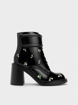 Charles & Keith Rosalie Deri Floral Ankle Boots Renkli | ZNAQ-96842