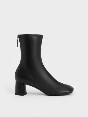 Charles & Keith Round-Burunlu Zip-Up Ankle Boots Siyah | XCTJ-92187