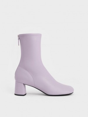 Charles & Keith Round-Burunlu Zip-Up Ankle Boots Mor Gri | TAQF-76349
