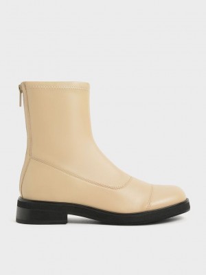 Charles & Keith Round Burunlu Zip-Up Ankle Boots Kahverengi | QAWT-93450