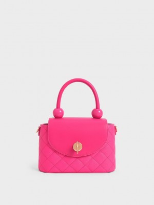 Charles & Keith Round Kapitone Top Handle Bag Küpe Çiçeği | SRQD-52643