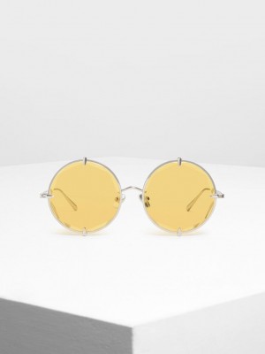 Charles & Keith Round Wire Frame Sıska Sunglasses Sarı | DEZO-76210