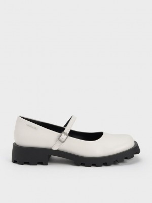 Charles & Keith Rounded Square-Burunlu Mary Janes Beyaz | FGWR-94852