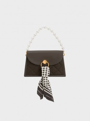 Charles & Keith Roza Beaded Handle Scarf Bag Koyu | OSJF-59783