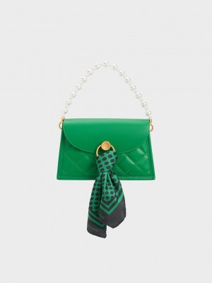 Charles & Keith Roza Beaded Handle Scarf Bag Yeşil | BZWN-71249