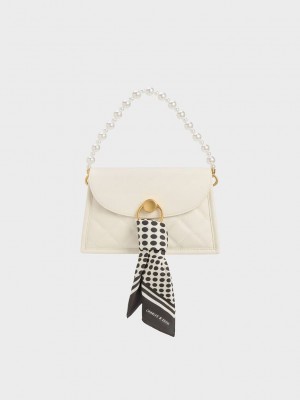 Charles & Keith Roza Beaded Handle Scarf Bag Krema | BSQT-29760