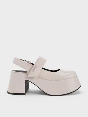 Charles & Keith Rubina Arkası Açık Mary Jane Pumps Açık Gri | CLYU-35049