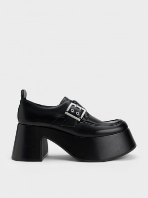 Charles & Keith Rubina Buckled Tıknaz Loafers Siyah | EADC-71634