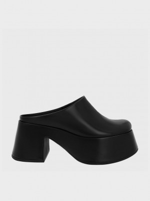 Charles & Keith Rubina Platform Mules Siyah | QSAV-36208