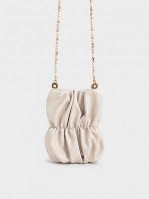 Charles & Keith Ruched Bead-Handle Crossbody Bag Pembe | XIDS-21607