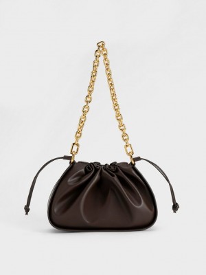 Charles & Keith Ruched Chain Handle Drawstring Bag Koyu Kahverengi | IOUF-57032