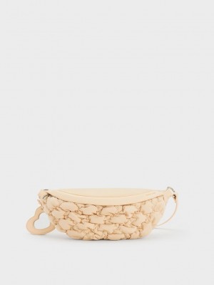 Charles & Keith Ruched Naylon Bum Bag Bej Rengi | CMEG-49123