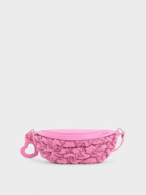 Charles & Keith Ruched Naylon Bum Bag Pembe | NAFJ-12460