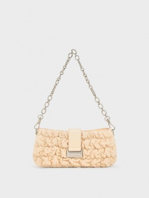 Charles & Keith Ruched Naylon Chain Handle Bag Bej Rengi | IJNM-83091