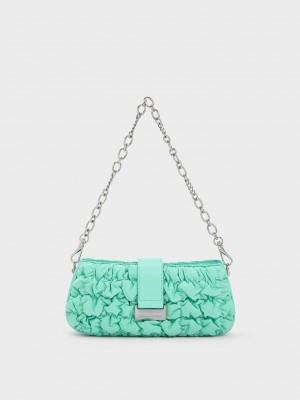 Charles & Keith Ruched Naylon Chain Handle Bag Nane Yeşil | BONK-74302