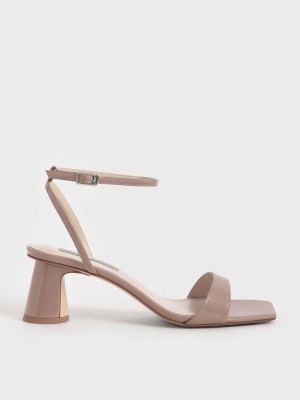 Charles & Keith Rugan Ankle-Askılı Cylindrical Heel Sandals Bej Rengi | PFOS-94561