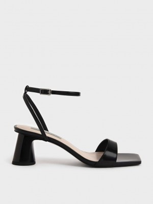 Charles & Keith Rugan Ankle-Askılı Cylindrical Heel Sandals Siyah | WFJN-38260