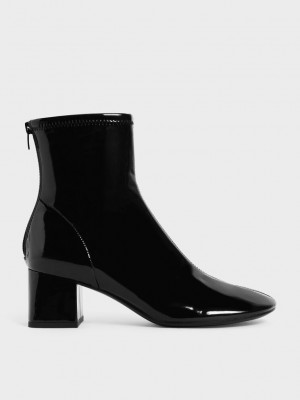 Charles & Keith Rugan Block Heel Ankle Boots Siyah | OLZV-84562