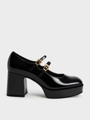 Charles & Keith Rugan Block Heel Mary Janes Siyah | RMSC-50413