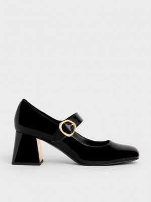 Charles & Keith Rugan Buckled Mary Jane Pumps Siyah | EVQH-82154