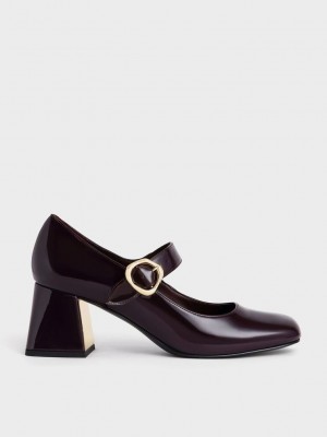 Charles & Keith Rugan Buckled Mary Jane Pumps Bordo | UFOC-49856