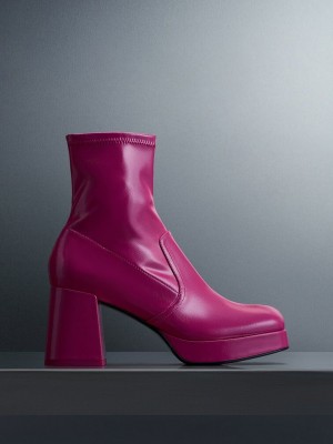 Charles & Keith Rugan Crinkle-Effect Block-Heel Boots Küpe Çiçeği | WTBI-61539