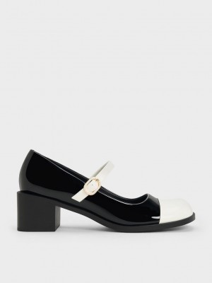 Charles & Keith Rugan Crystal-Embellished Tokalı Two-Tone Mary Janes Siyah | MCWE-47016