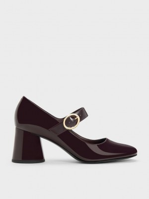 Charles & Keith Rugan Cylindrical Block Heel Mary Janes Bordo | FOTN-36725