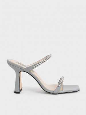 Charles & Keith Rugan Gem-Encrusted Topuklu Sandals Açık Mavi | EWDO-26458
