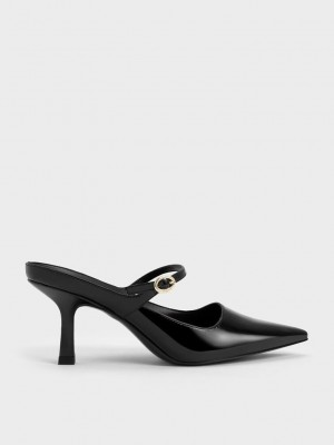 Charles & Keith Rugan Mary Jane Topuklu Mules Siyah | LNEX-13258