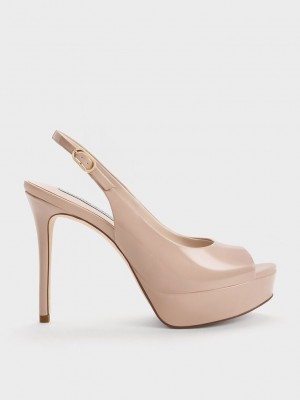 Charles & Keith Rugan Platform Arkası Açık Sandals Bej Rengi | VHSX-63280