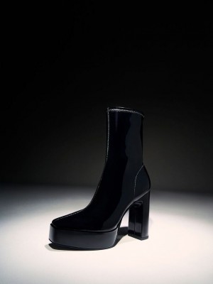 Charles & Keith Rugan Platform Block Heel Ankle Boots Siyah | LYUV-61792