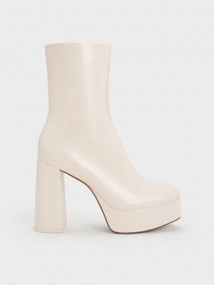 Charles & Keith Rugan Platform Side-Zip Ankle Boots Bej Rengi | ZCMP-21698