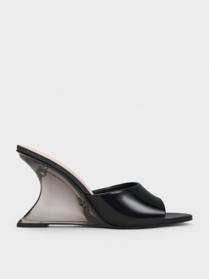 Charles & Keith Rugan Sculptural Heel Wedges Siyah | WHBT-35281