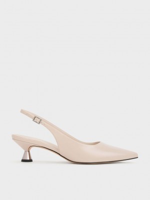 Charles & Keith Rugan Spool Heel Arkası Açık Pumps Bej Rengi | JYCD-86140