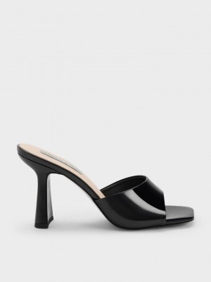 Charles & Keith Rugan Square Burunlu Topuklu Mules Siyah | PKJL-30248