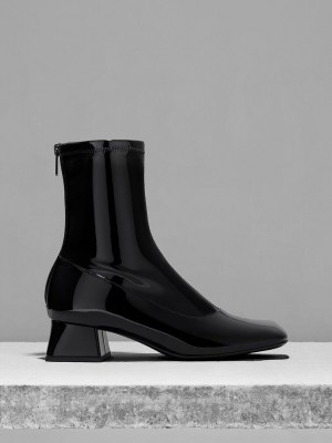 Charles & Keith Rugan Trapeze Block Heel Ankle Boots Siyah | VGXM-78619