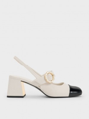 Charles & Keith Rugan Two-Tone Pearl Tokalı Arkası Açık Pumps Renkli | QOHM-15369