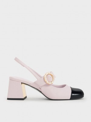 Charles & Keith Rugan Two-Tone Pearl Tokalı Arkası Açık Pumps Mor | WYJA-93674
