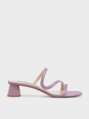 Charles & Keith Satin Wavy Askılı Mules Mor | HOGJ-63185